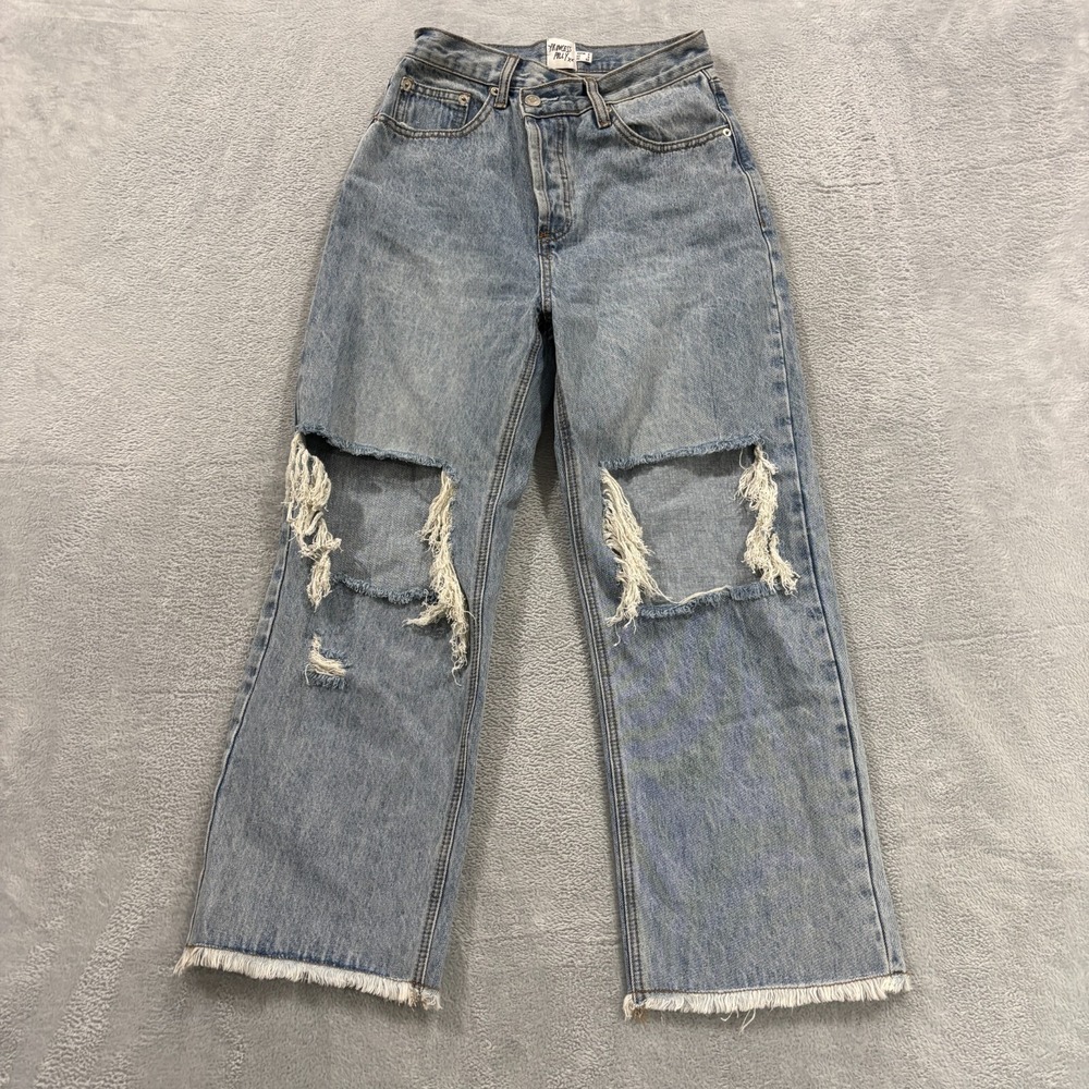 Princess Polly Jeans Womens 0 Criss Cross Blue Wide Leg Light‎ Wash Denim Y2K